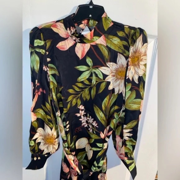 Farm Rio Black Surreal Flowers High Neck Midi Dress sz XXS NWT $260 - Picture 9 of 11